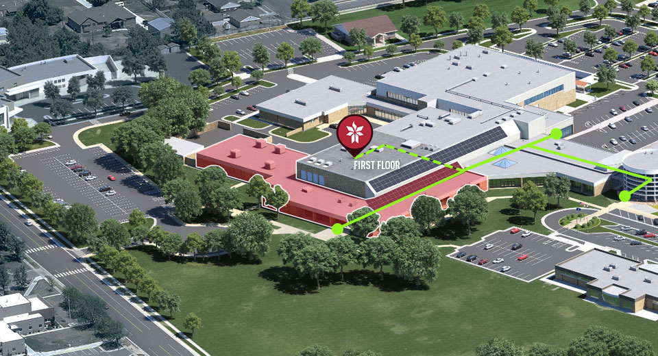 Overhead view of Print Center location in building